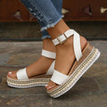 Women's Platform Wedge Sandals - Buckle Strap Hemp Espadrille Peep Toe Summer Shoes