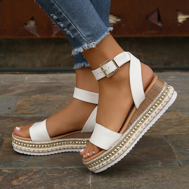 Women's Platform Wedge Sandals - Buckle Strap Hemp Espadrille Peep Toe Summer Shoes