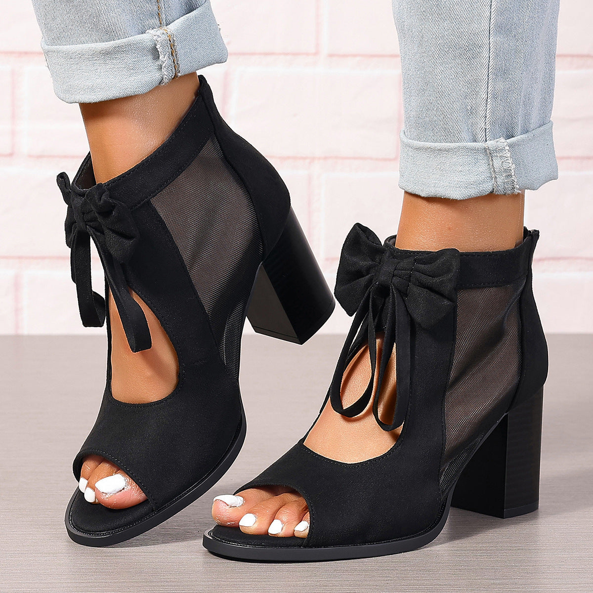 Platform Chunky High Heels Women's Sandals Bow Decoration Open Toe Block Ankle Strap Sandals For Dress Bridal Party Shoes