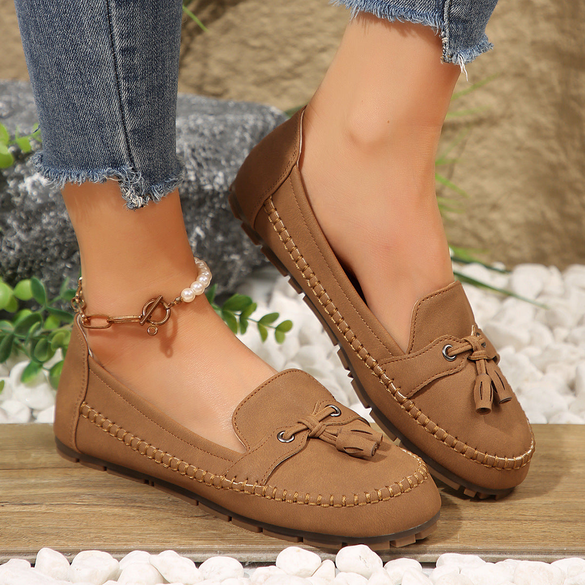 Women's Round Head Loafers Fashion Non-slip Soft Comfortable Flats Shoes