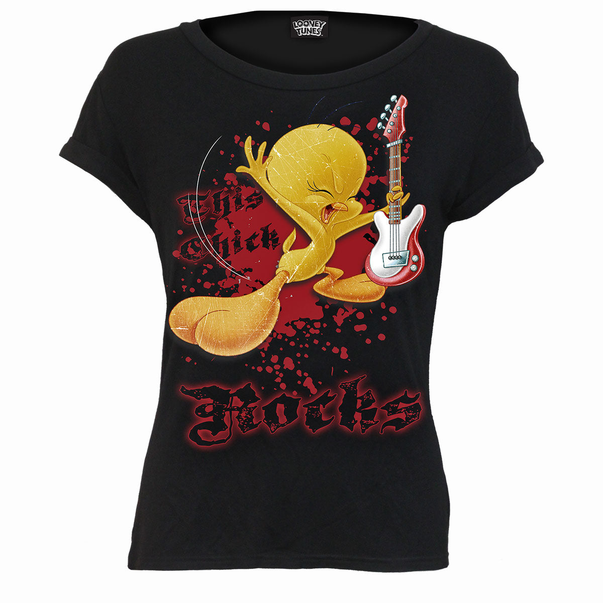 TWEETY - THIS CHICK ROCKS - Boatneck Cap Sleeve Top