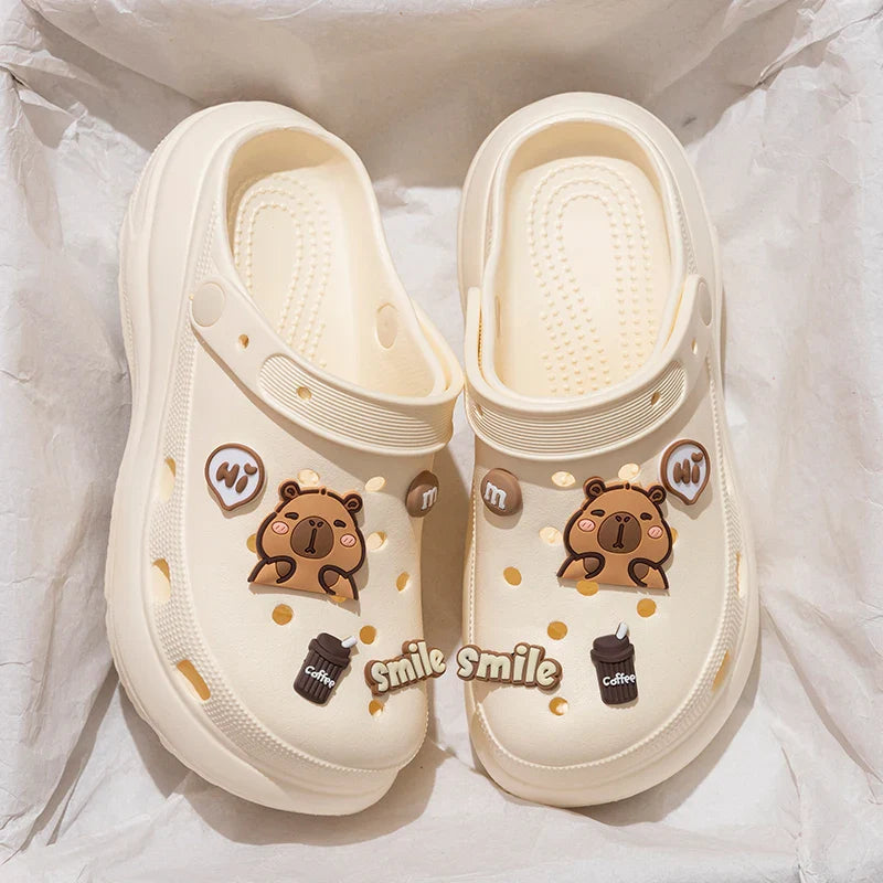 Pearl Chain Chunky Platform Sandals Women 2025 Summer Thick Bottom Beach Clogs Shoes Woman Fashion Flower Decor EVA Garden Shoes