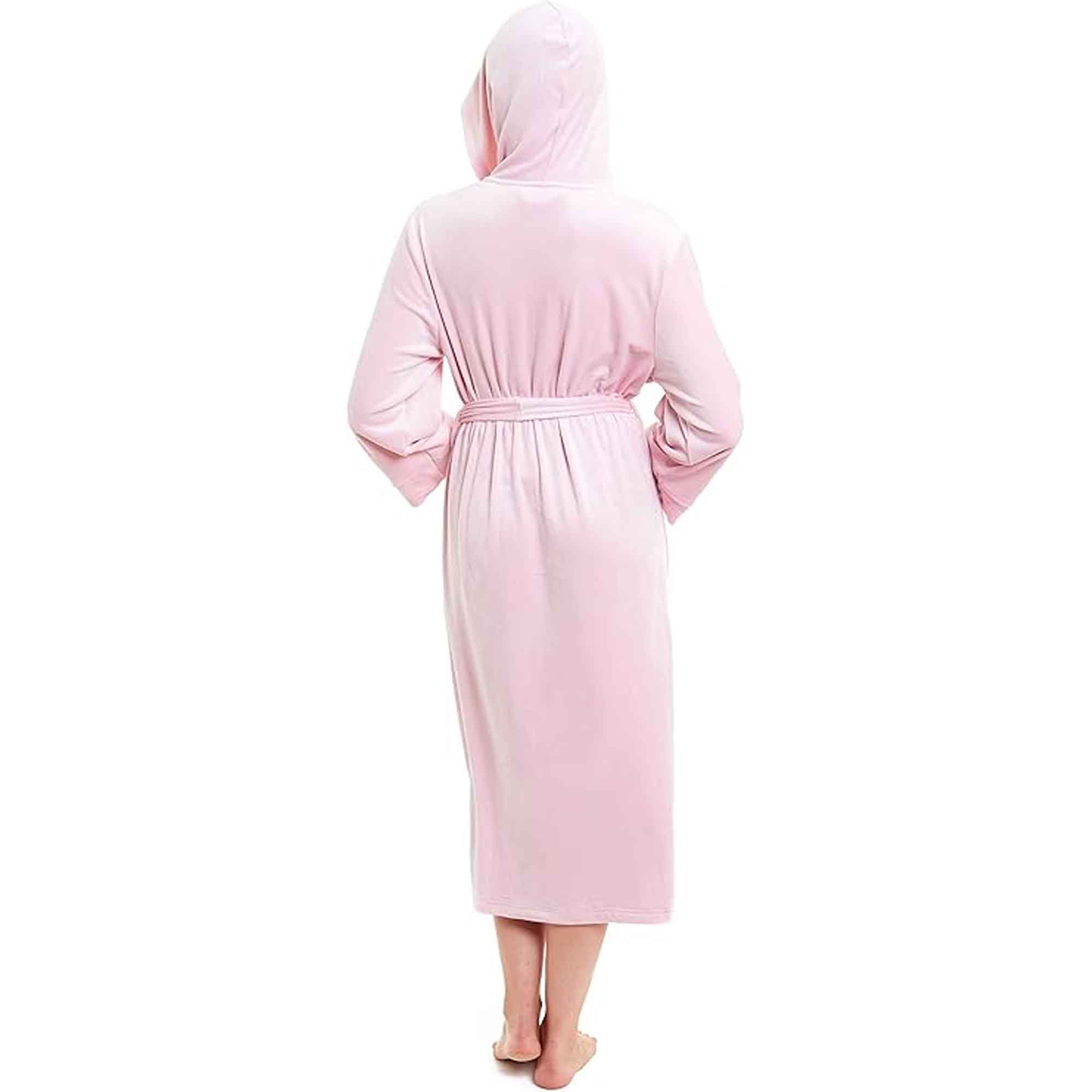 Elegant Women's Hooded Velour Robe Ultra-Soft Luxurious Bathrobe Perfect for Lounging Spa and Gym in Pink and Grey Adjustable Fit Multiple Sizes by Daisy Dreamer