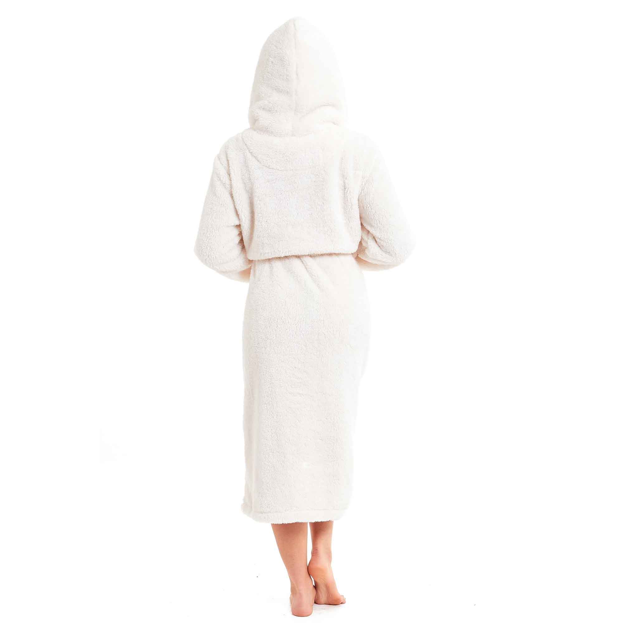 Women's Cream Snuggle Fleece Touch Hooded Robe Luxurious Soft Loungewear Cosy Durable Dressing Gown UK Sizes 8-22 by Daisy Dreamer