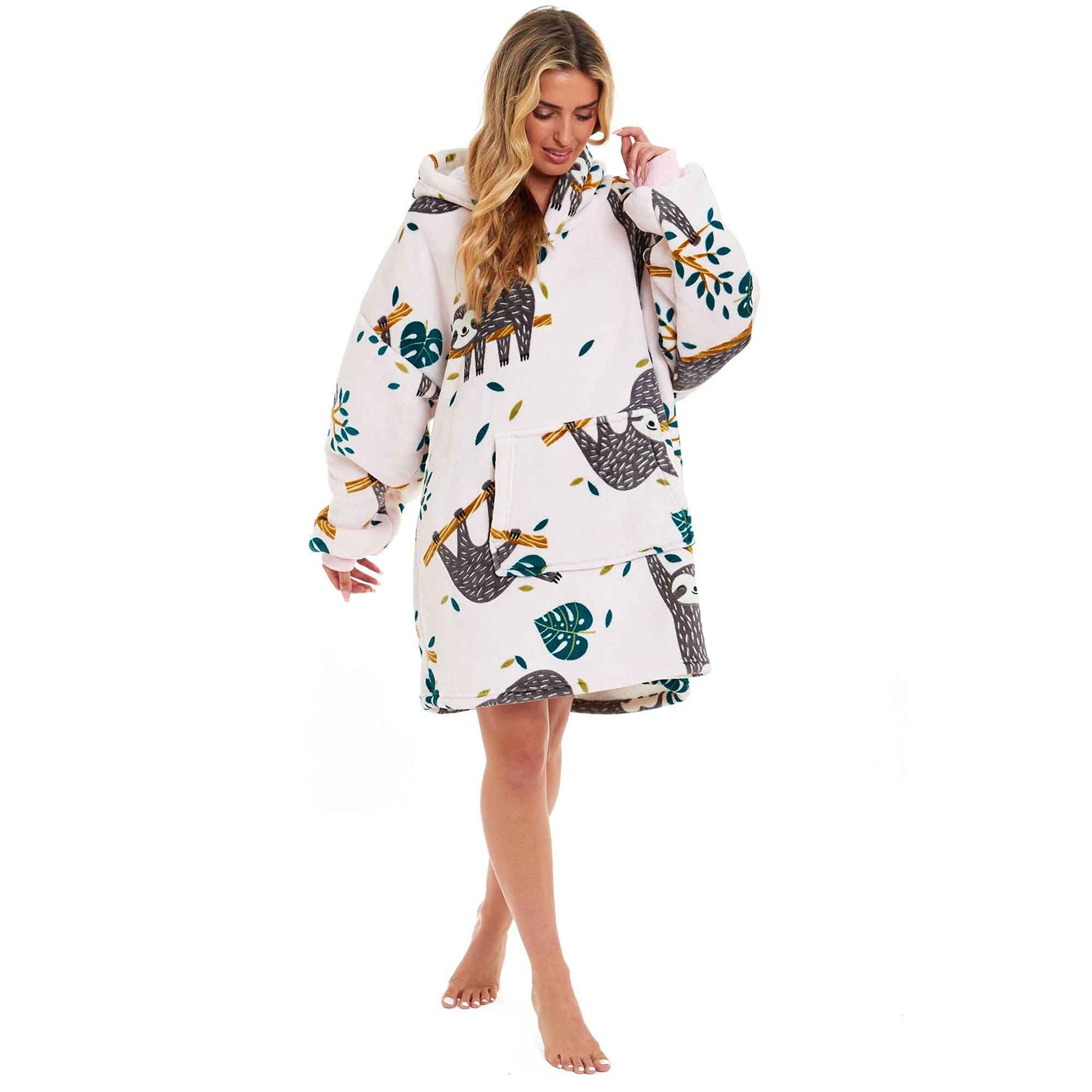 Giant Cozy Sloth Hooded Blanket Ultra Soft Sherpa Fur Plush Flannel Fleece Oversized Hoodie Sweatshirt for Adults and Kids Premium Loungewear by Daisy Dreamer