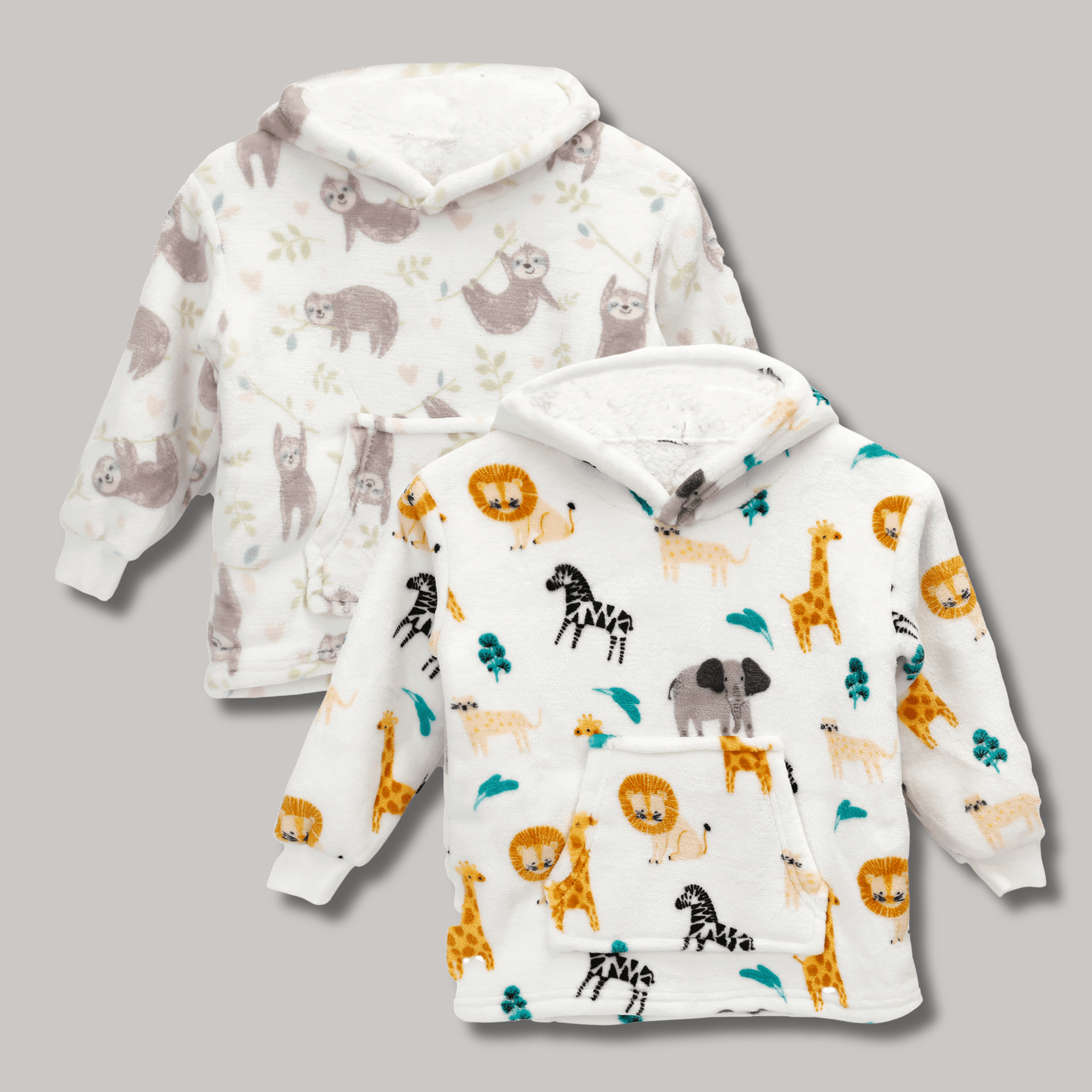 Kids Hoodie Safari & Sloth Blanket for Toddlers Ages 0-4 Unisex Warm Fluffy Wearable Sweatshirt with Pocket by Daisy Dreamer