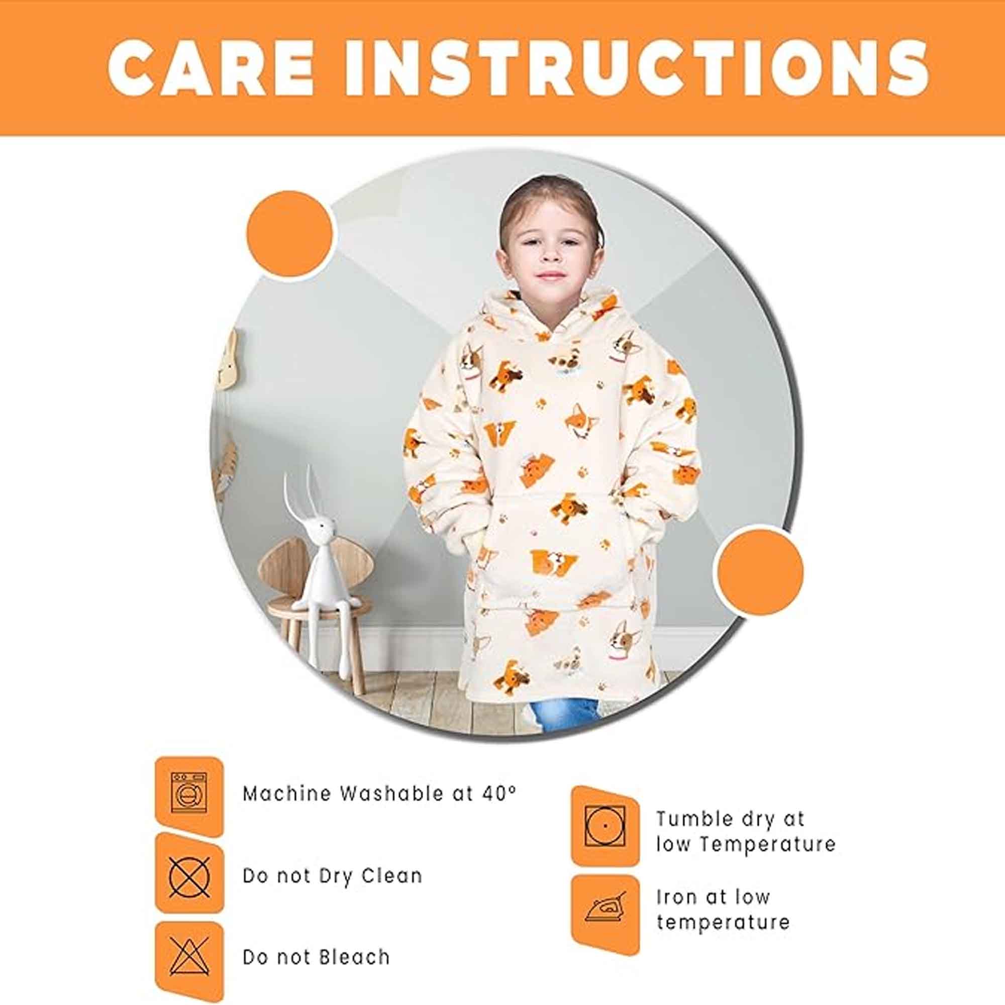 Kids Oversized Hooded Blanket Sweatshirt Ultra Soft Sherpa Fur Flannel Fleece Hoodie for Ages 8-15 with Fun Dog Print by Daisy Dreamer