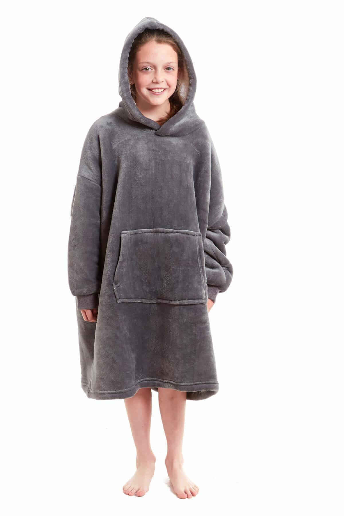 Kids Oversized Hooded Fleece Blanket with Reversible Sherpa Double Pocket Ultra-Soft Cozy Wearable Blanket for Lounging and Outdoor Ages 8-15 by Daisy Dreamer
