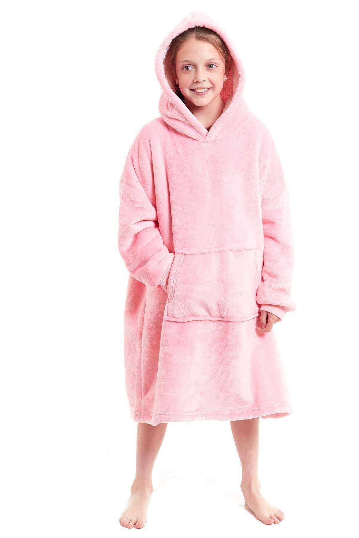 Kids Oversized Hooded Fleece Blanket with Reversible Sherpa Double Pocket Ultra-Soft Cozy Wearable Blanket for Lounging and Outdoor Ages 8-15 by Daisy Dreamer