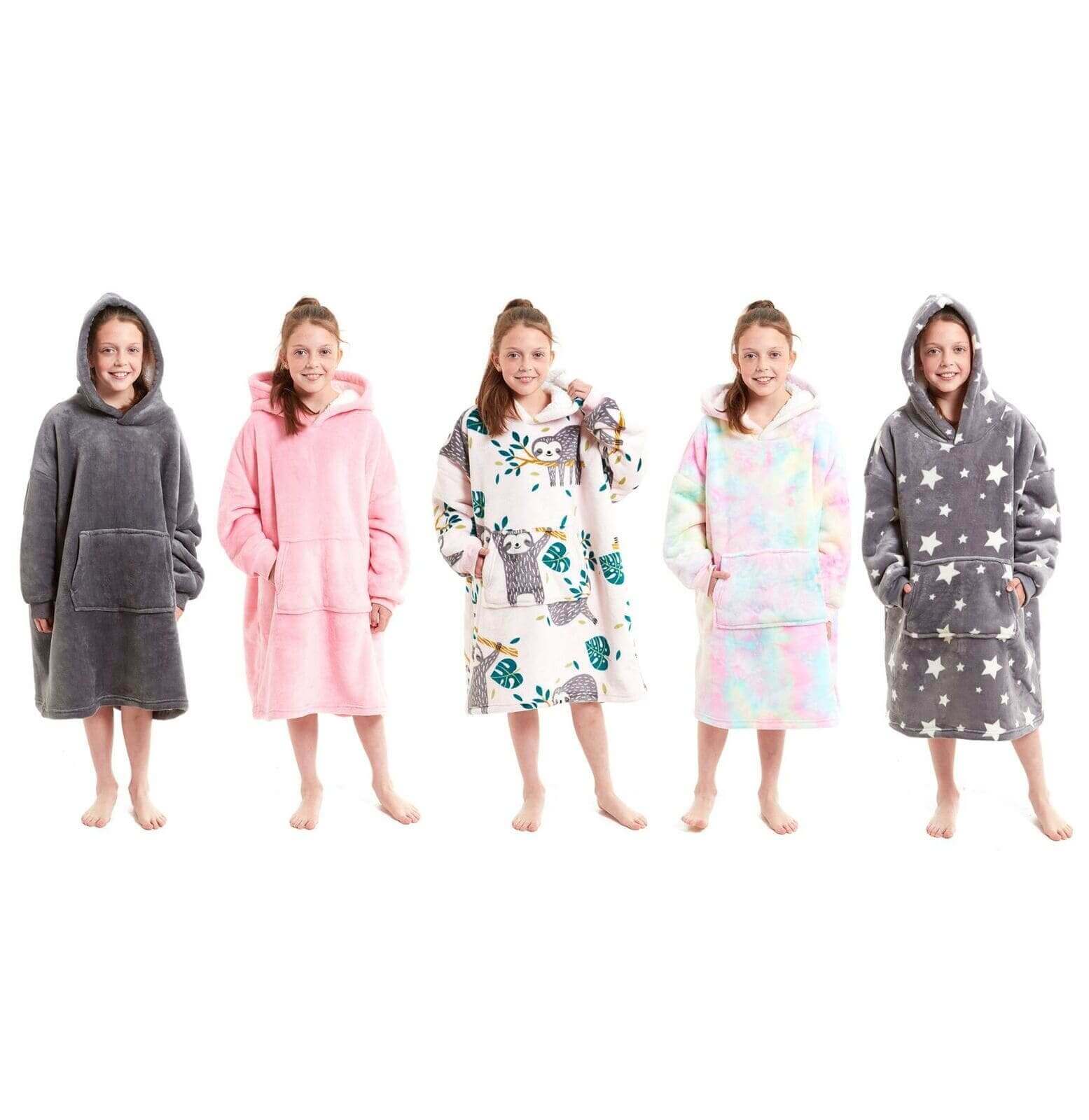 Kids Oversized Hooded Fleece Blanket with Reversible Sherpa Double Pocket Ultra-Soft Cozy Wearable Blanket for Lounging and Outdoor Ages 8-15 by Daisy Dreamer