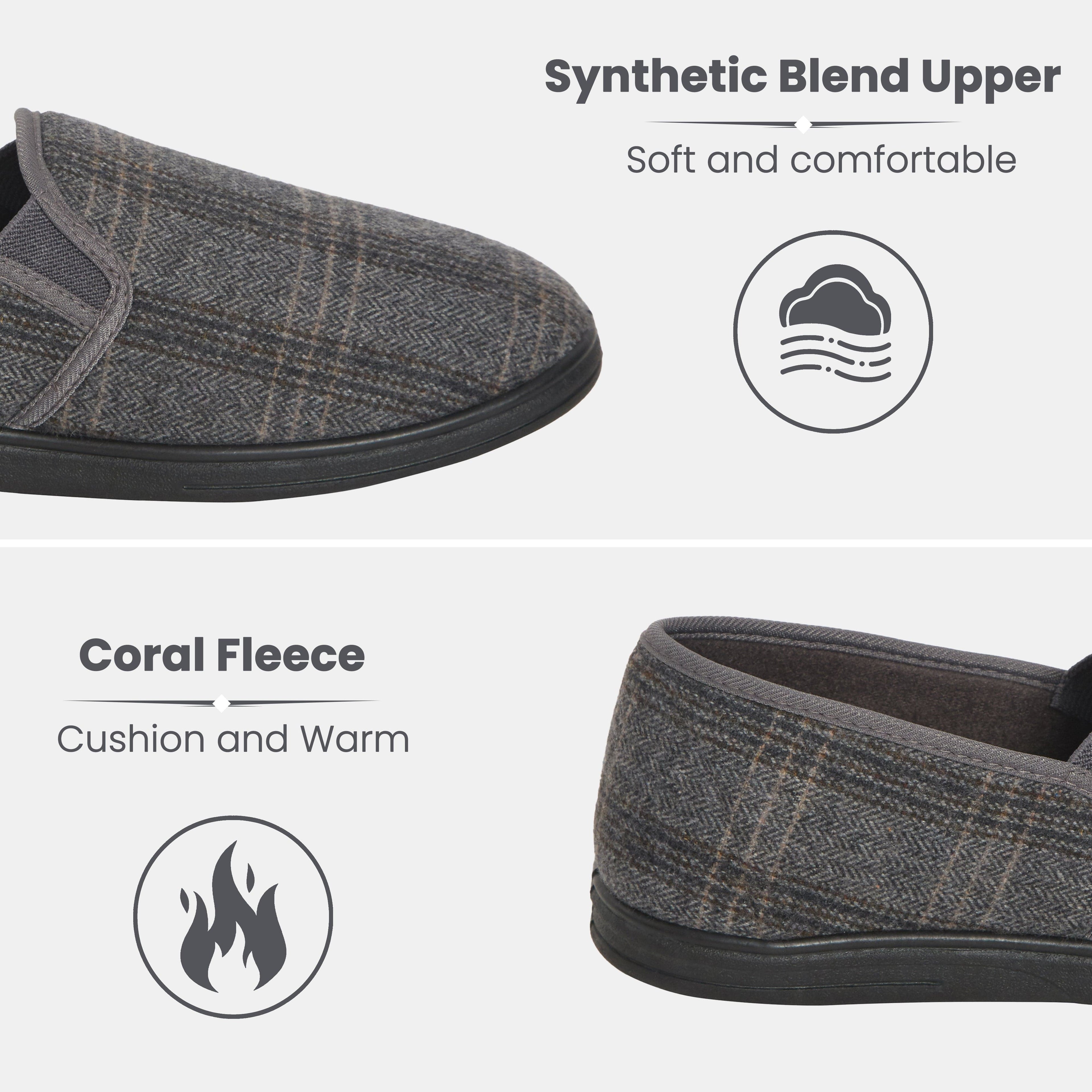 Men’s Checked Slippers Memory Foam Cushioned Soft Lining Warm Thermal Slip On House Shoes Pair for Indoor Use by Sock Stack