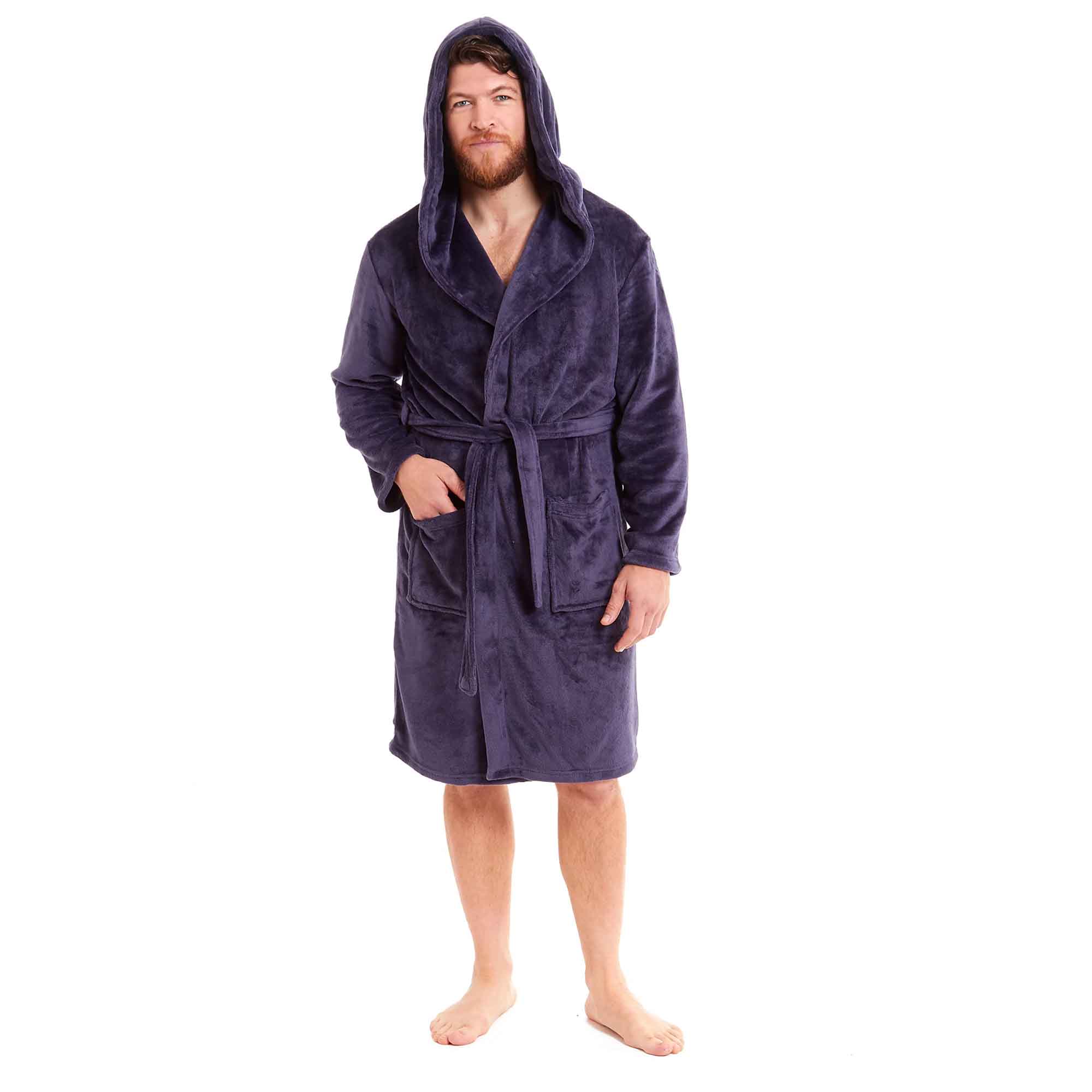 Men's Ultra-Soft Hooded Flannel Fleece Bathrobe Warm Plush Dressing Gown for Home Spa Gym Hotel by Daisy Dreamer