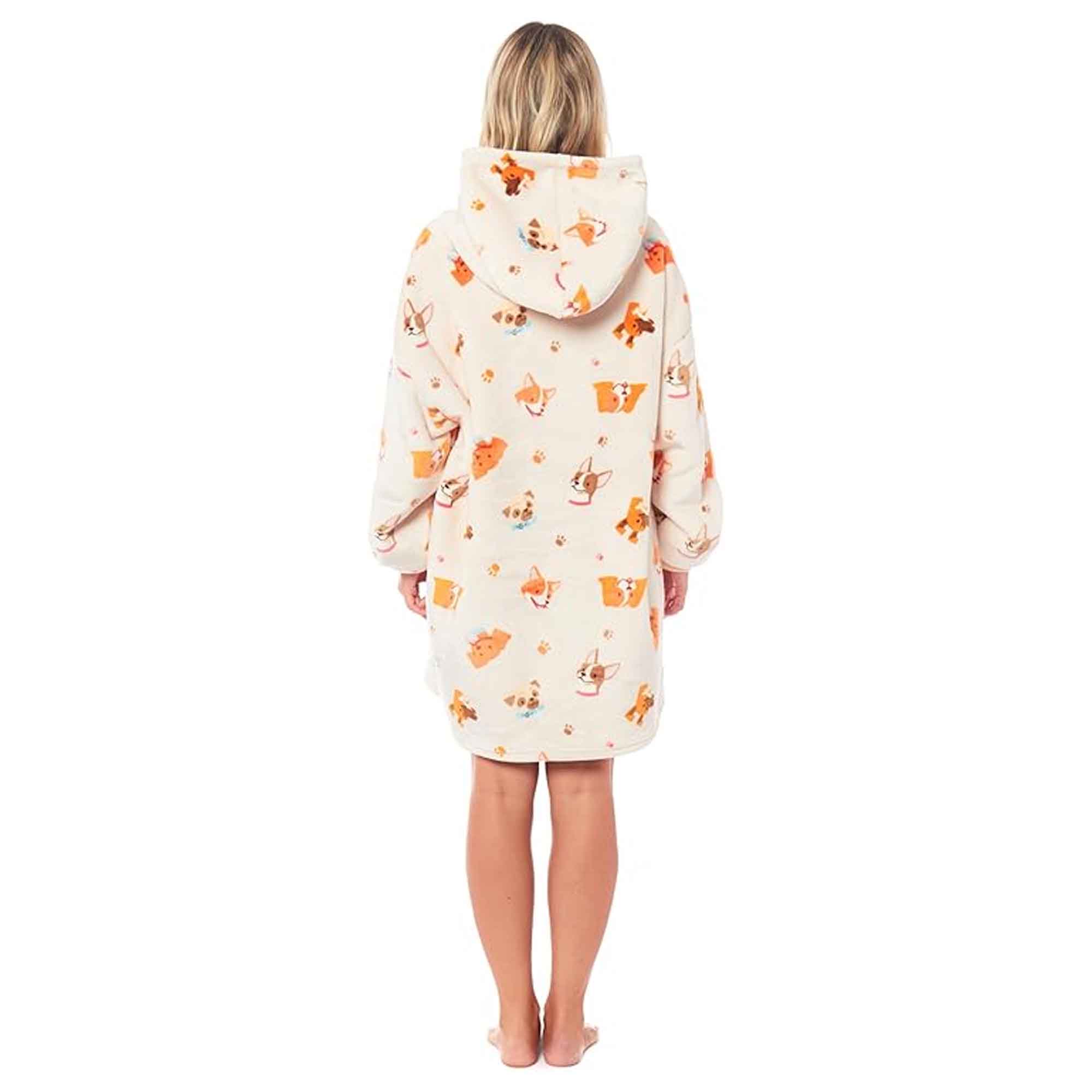 Oversized Dogs Reversible Sherpa Hooded Blanket Ultra Soft Flannel Fleece Hoodie for Adults and Kids with Large Pocket Durable Polyester by Daisy Dreamer