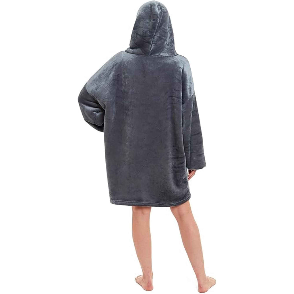 Oversized Hooded Blanket Sweatshirt Plush Sherpa Fur Grey Pink Giant Hoodie for Adults and Kids with Elastic Cuffs and Pocket by Daisy Dreamer