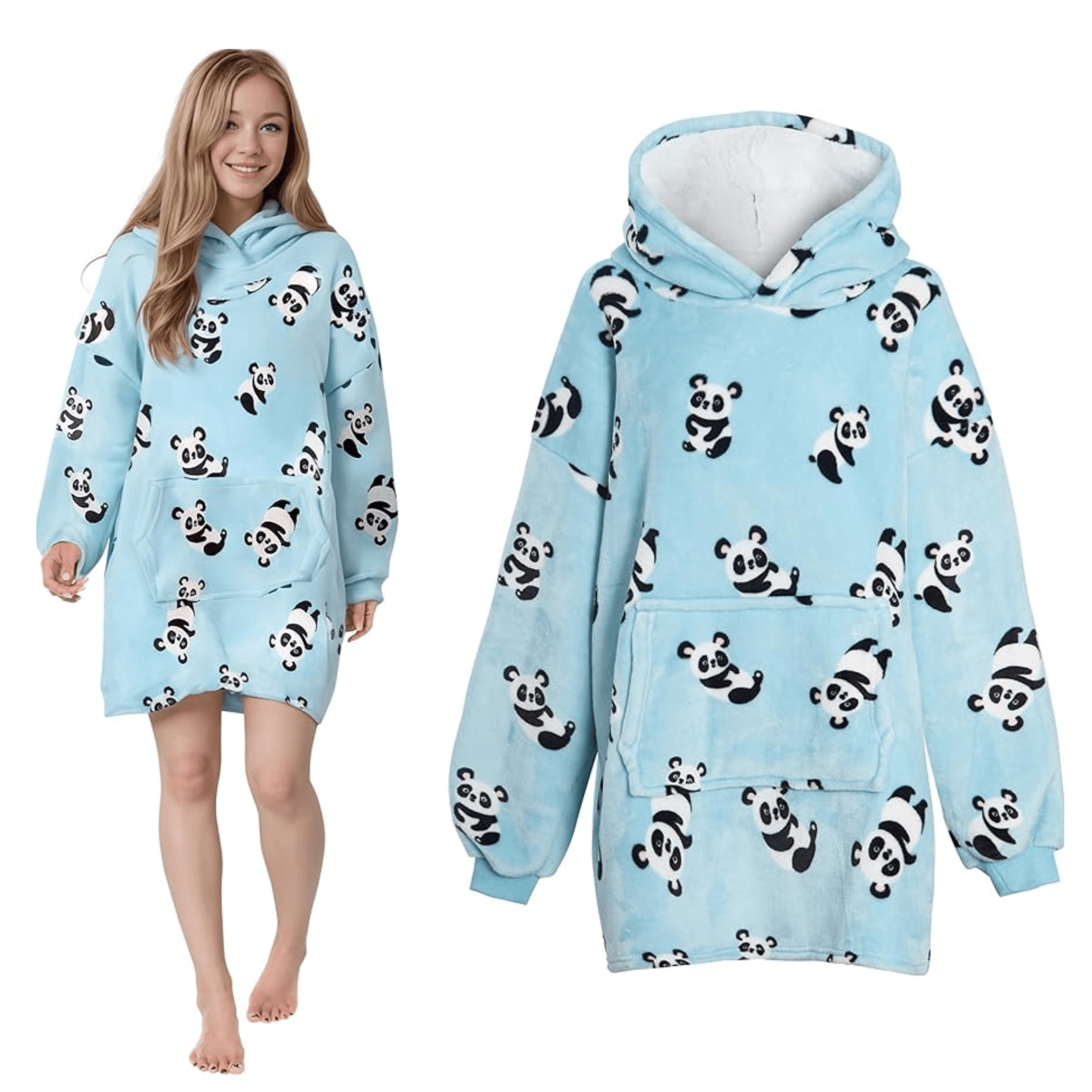 Oversized Panda Hooded Plush Fleece Blanket with Sherpa Lining Double Pocket Cozy Hoodie for Adults and Kids by Daisy Dreamer