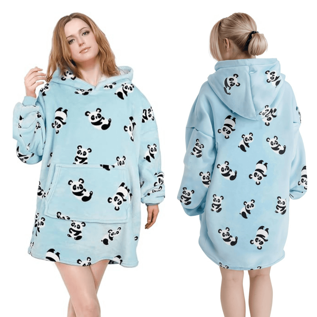 Oversized Panda Hooded Plush Fleece Blanket with Sherpa Lining Double Pocket Cozy Hoodie for Adults and Kids by Daisy Dreamer