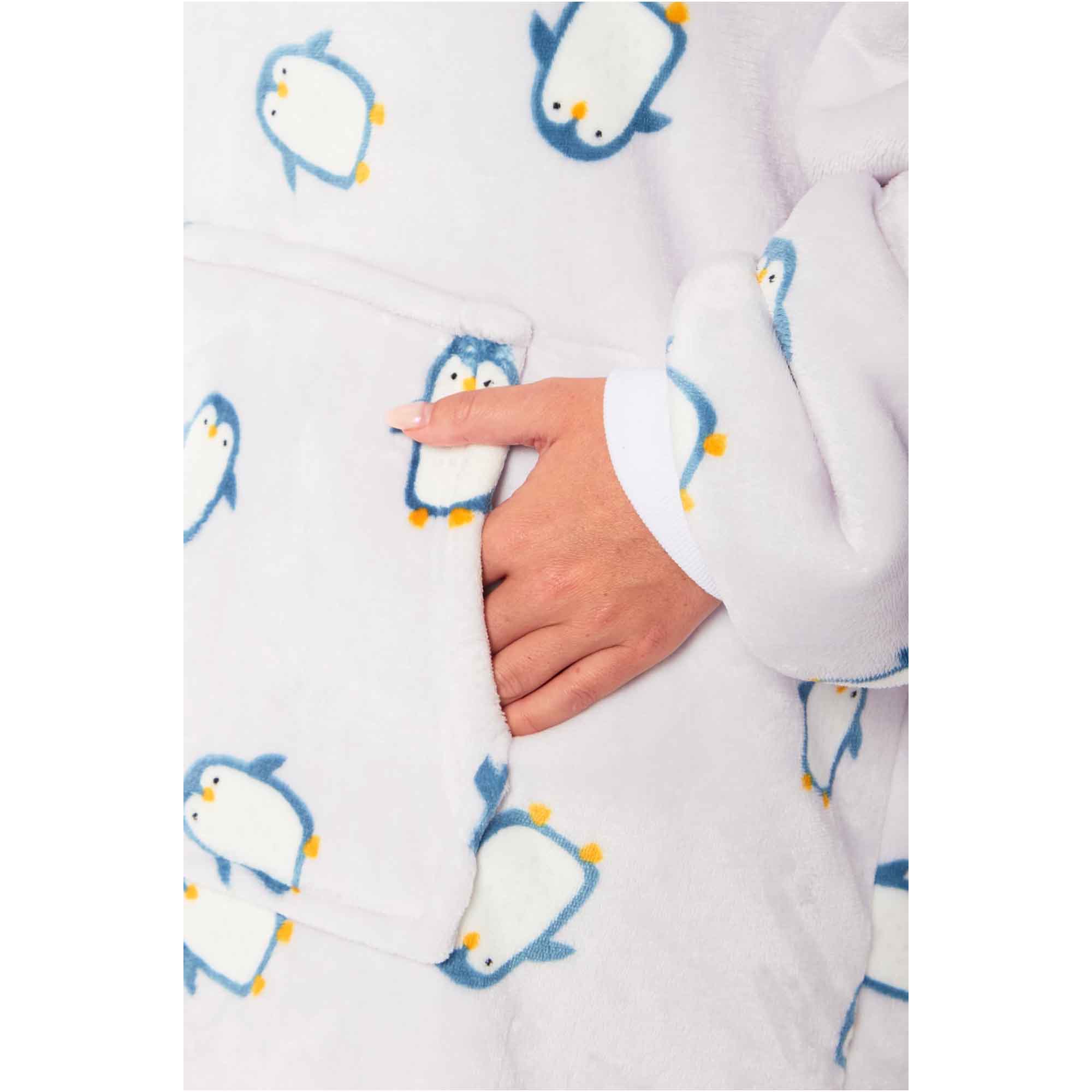 Oversized Penguin Hooded Blanket Ultra Soft Sherpa Fur Lining Big Hoodie Sweatshirt Plush Flannel Fleece Loungewear for Adults and Kids by Daisy Dreamer