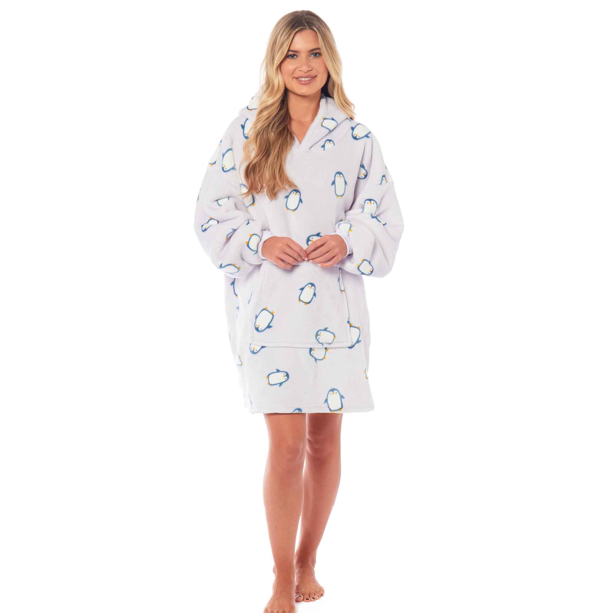 Oversized Penguin Hooded Blanket Ultra Soft Sherpa Fur Lining Big Hoodie Sweatshirt Plush Flannel Fleece Loungewear for Adults and Kids by Daisy Dreamer