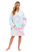Oversized Tie Dye Rainbow Hooded Plush Fleece Blanket with Reversible Ultra Soft Sherpa, Giant Hoodie Sweatshirt for Adults and Kids with Elastic Cuffs and Pocket by Daisy Dreamer