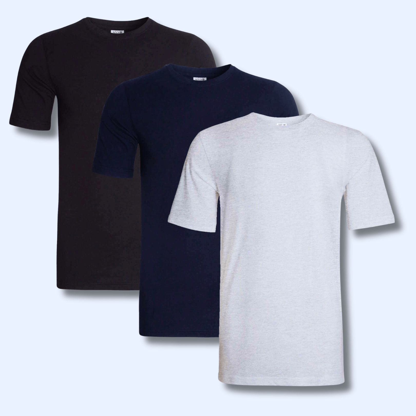 Pack of 3 Men's Plain T-Shirts Soft Breathable Cotton Polyester Blend Short Sleeve Tees Versatile Classic Colors by Sock Stack