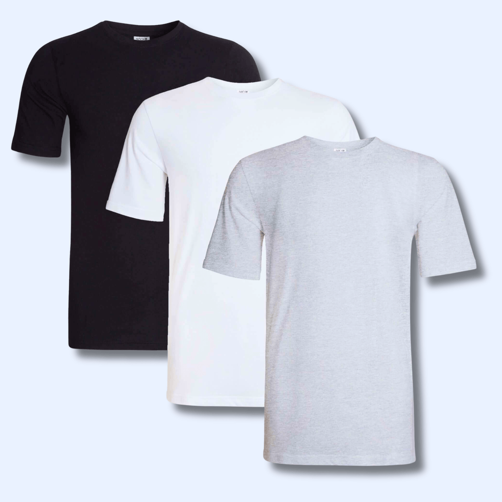 Pack of 3 Men's Plain T-Shirts Soft Breathable Cotton Polyester Blend Short Sleeve Tees Versatile Classic Colors by Sock Stack