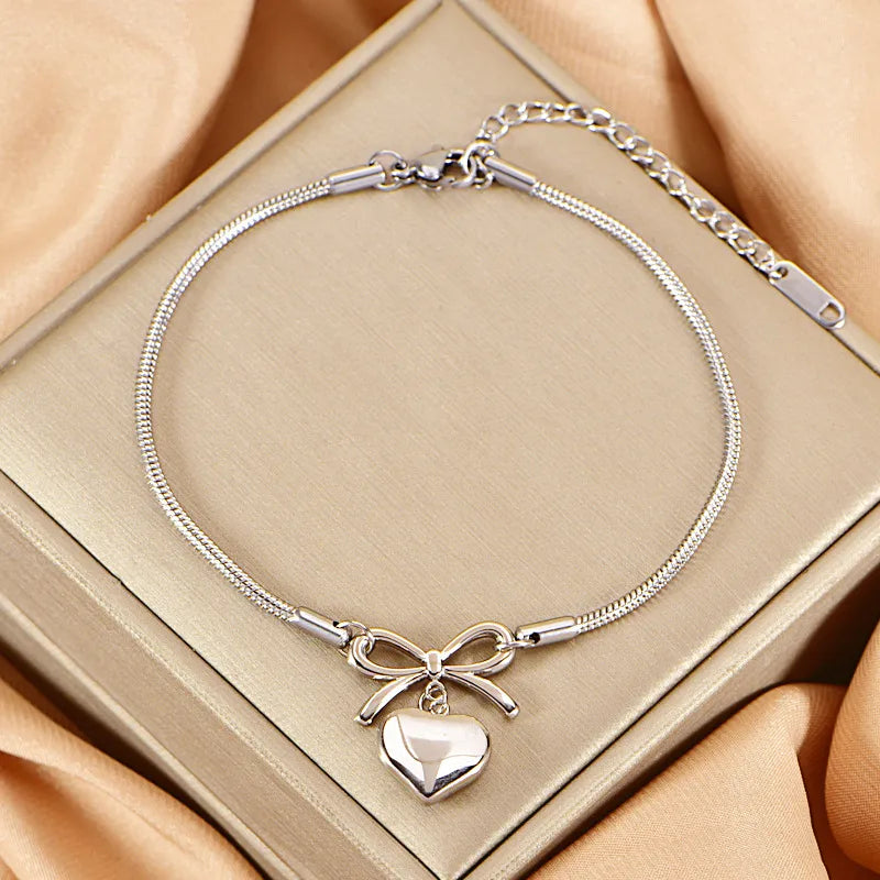 Wholesale Jewelry Casual Elegant Sweet Bow Knot 304 Stainless Steel Anklet
