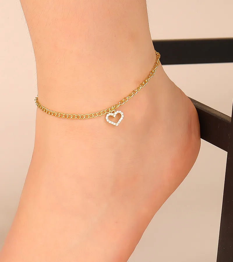 Wholesale Jewelry Casual Modern Style Artistic Heart Shape Copper Zircon Inlay Anklet