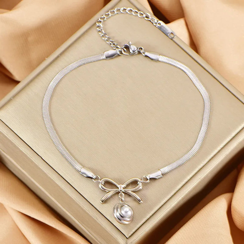 Wholesale Jewelry Casual Elegant Sweet Bow Knot 304 Stainless Steel Anklet