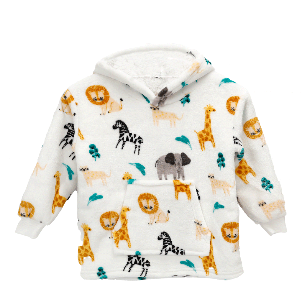 Kids Hoodie Safari & Sloth Blanket for Toddlers Ages 0-4 Unisex Warm Fluffy Wearable Sweatshirt with Pocket by Daisy Dreamer