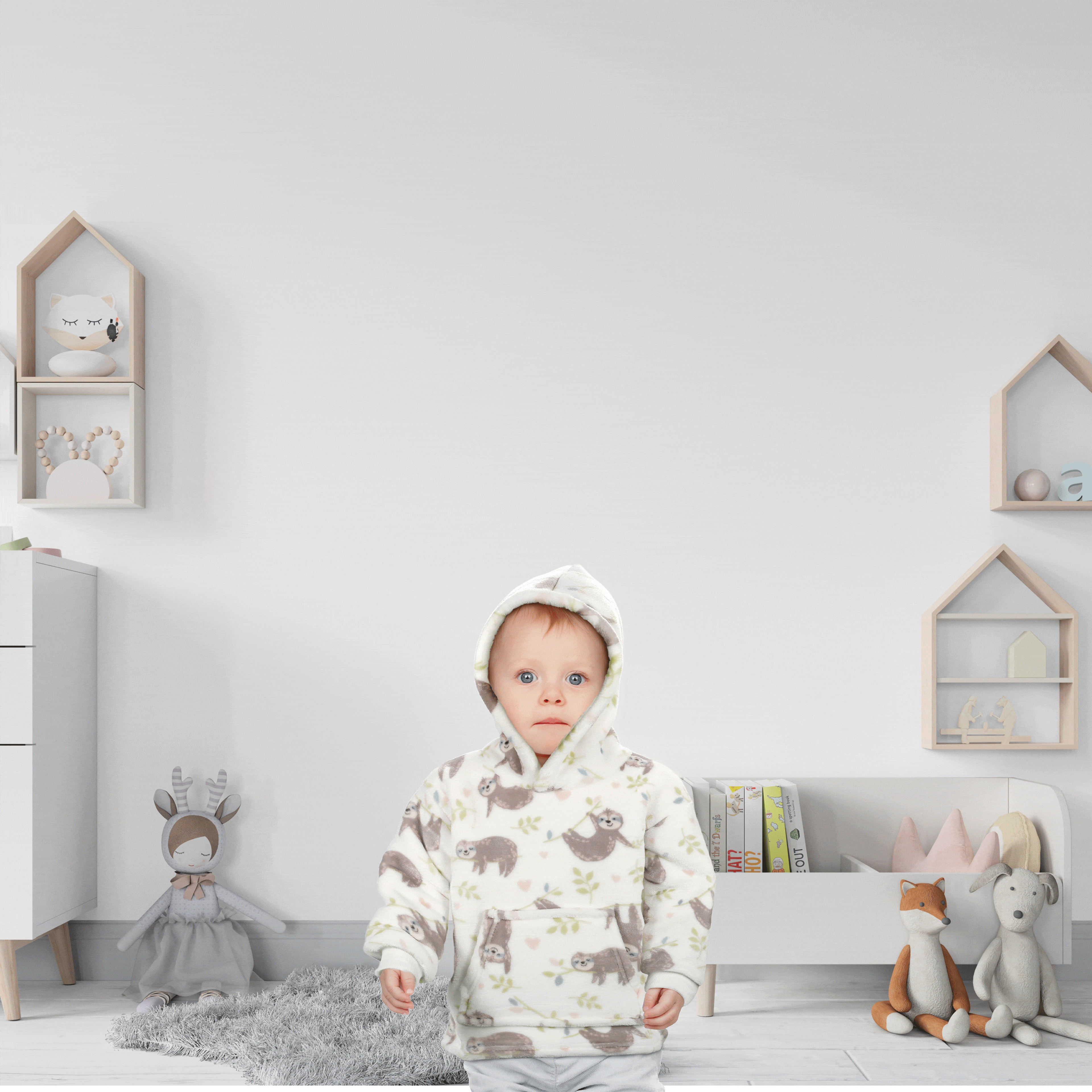 Kids Hoodie Safari & Sloth Blanket for Toddlers Ages 0-4 Unisex Warm Fluffy Wearable Sweatshirt with Pocket by Daisy Dreamer