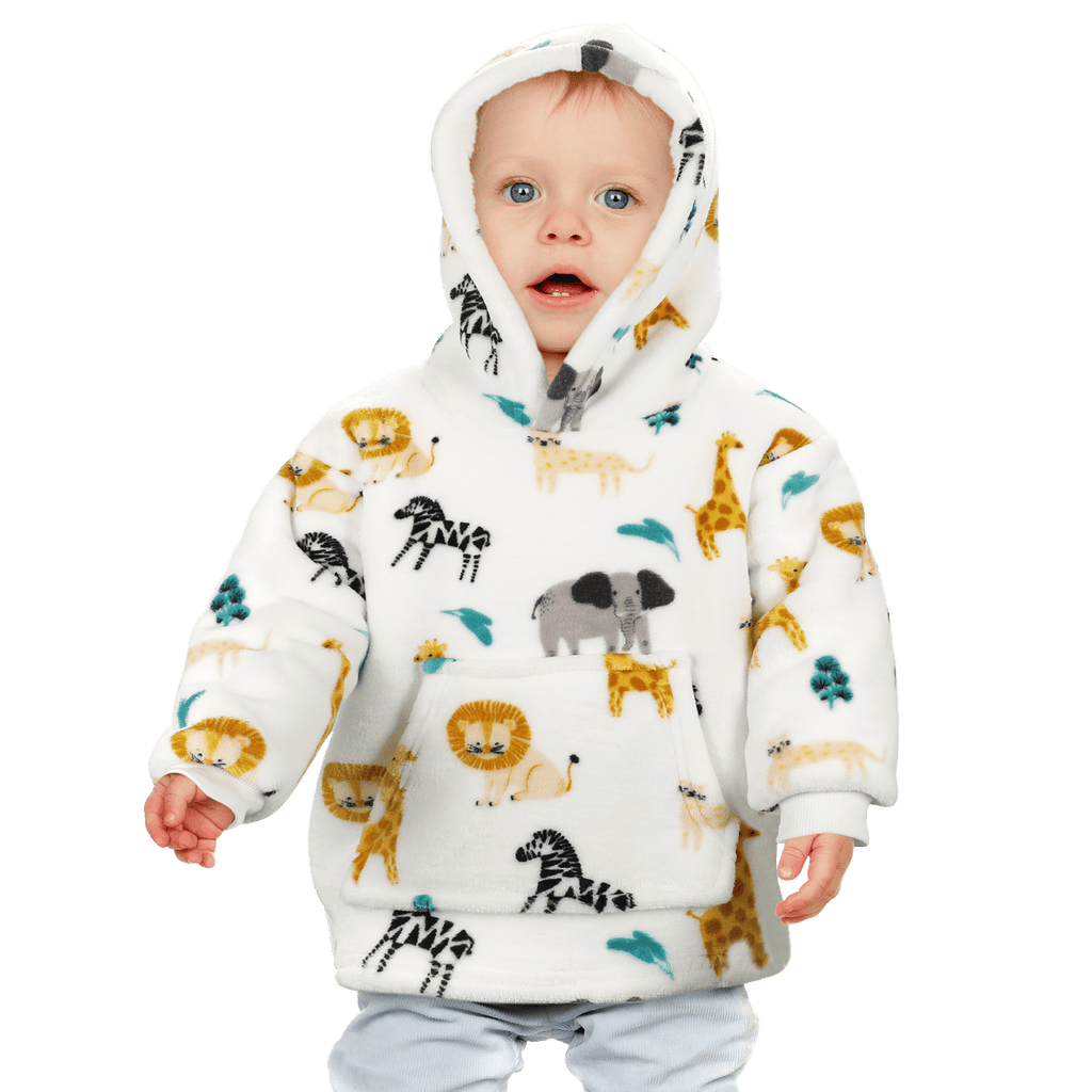 Kids Hoodie Safari & Sloth Blanket for Toddlers Ages 0-4 Unisex Warm Fluffy Wearable Sweatshirt with Pocket by Daisy Dreamer
