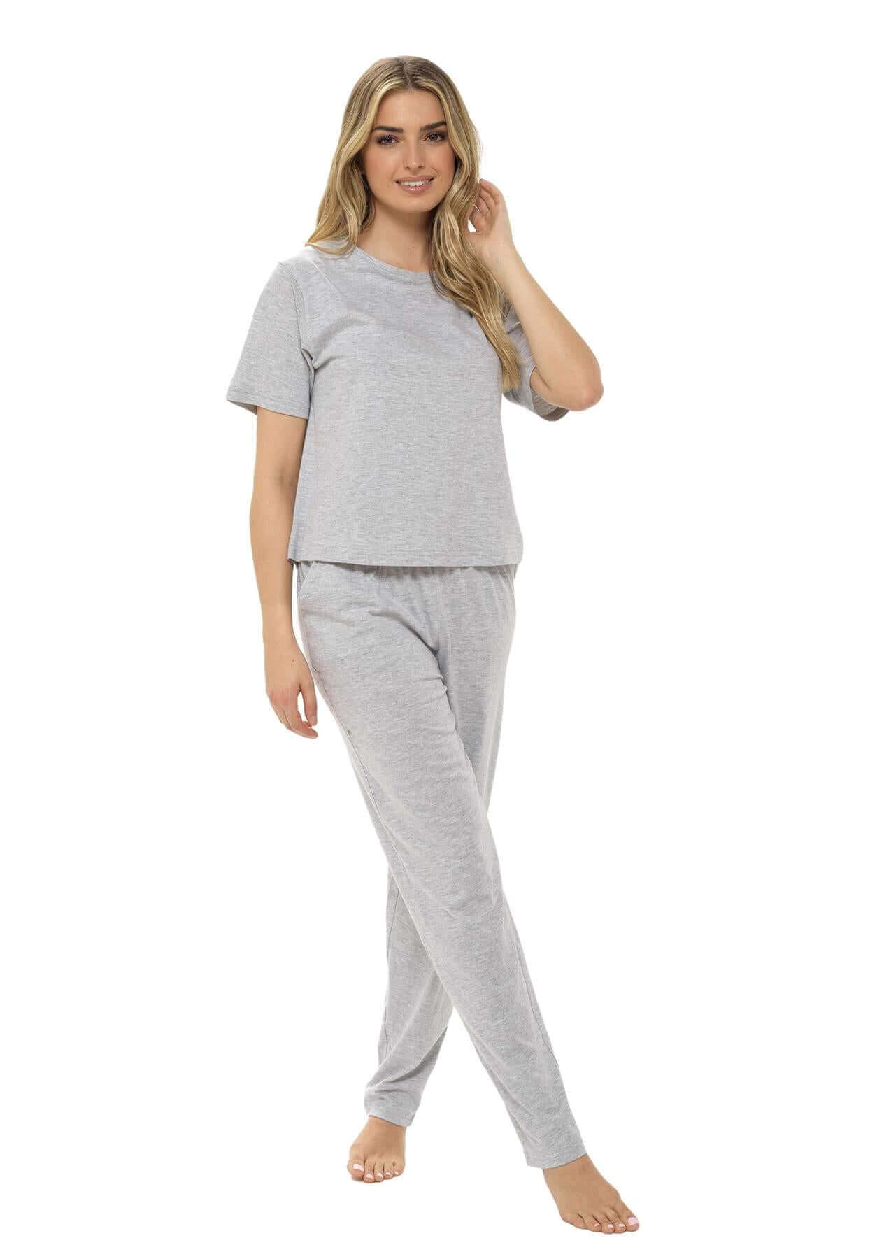 Super Soft Women's Jersey Marl Loungewear Pyjama Set Comfortable Fit Pants Trendy Design Ideal for All Seasons Blue or Grey by Daisy Dreamer