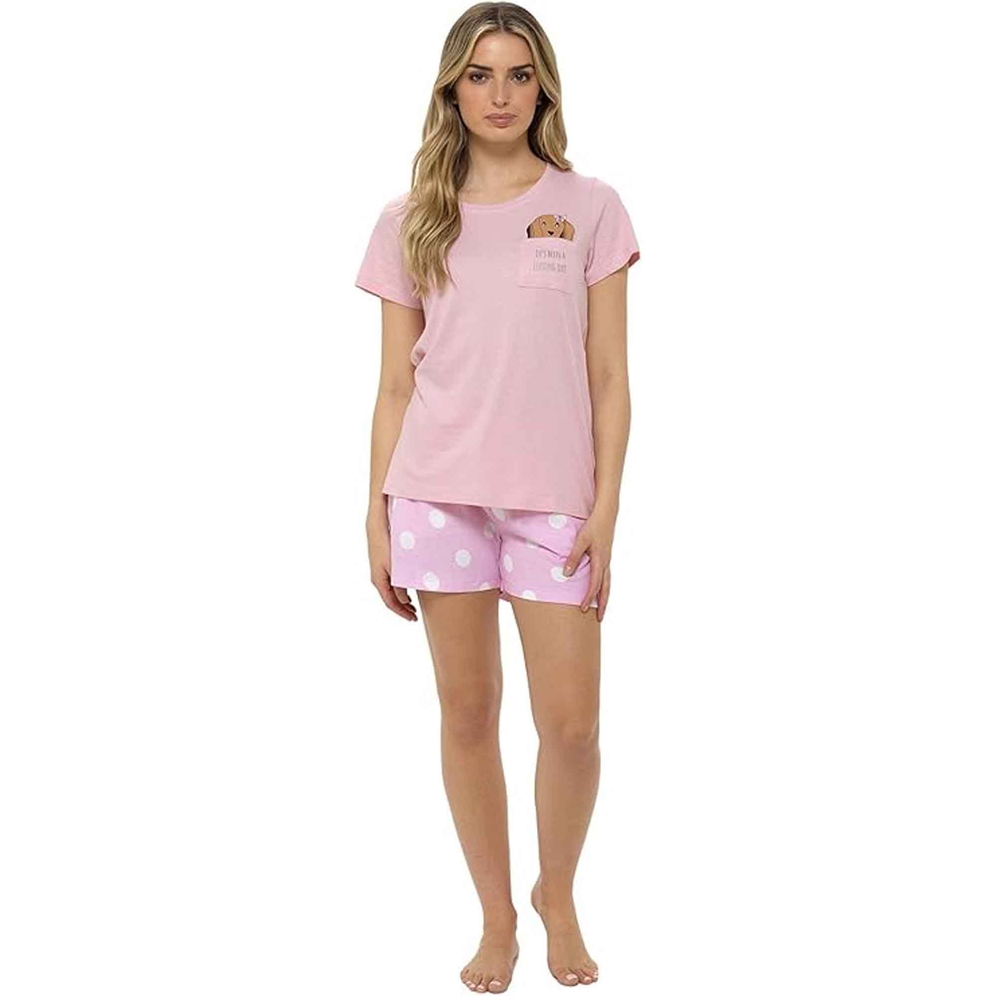 Women's Cotton Sausage Dog Print T Shirt and Shorts Pyjama Set for Summer by Daisy Dreamer Cozy Sleepwear Loungewear Gift for Dog Lovers Multiple Sizes