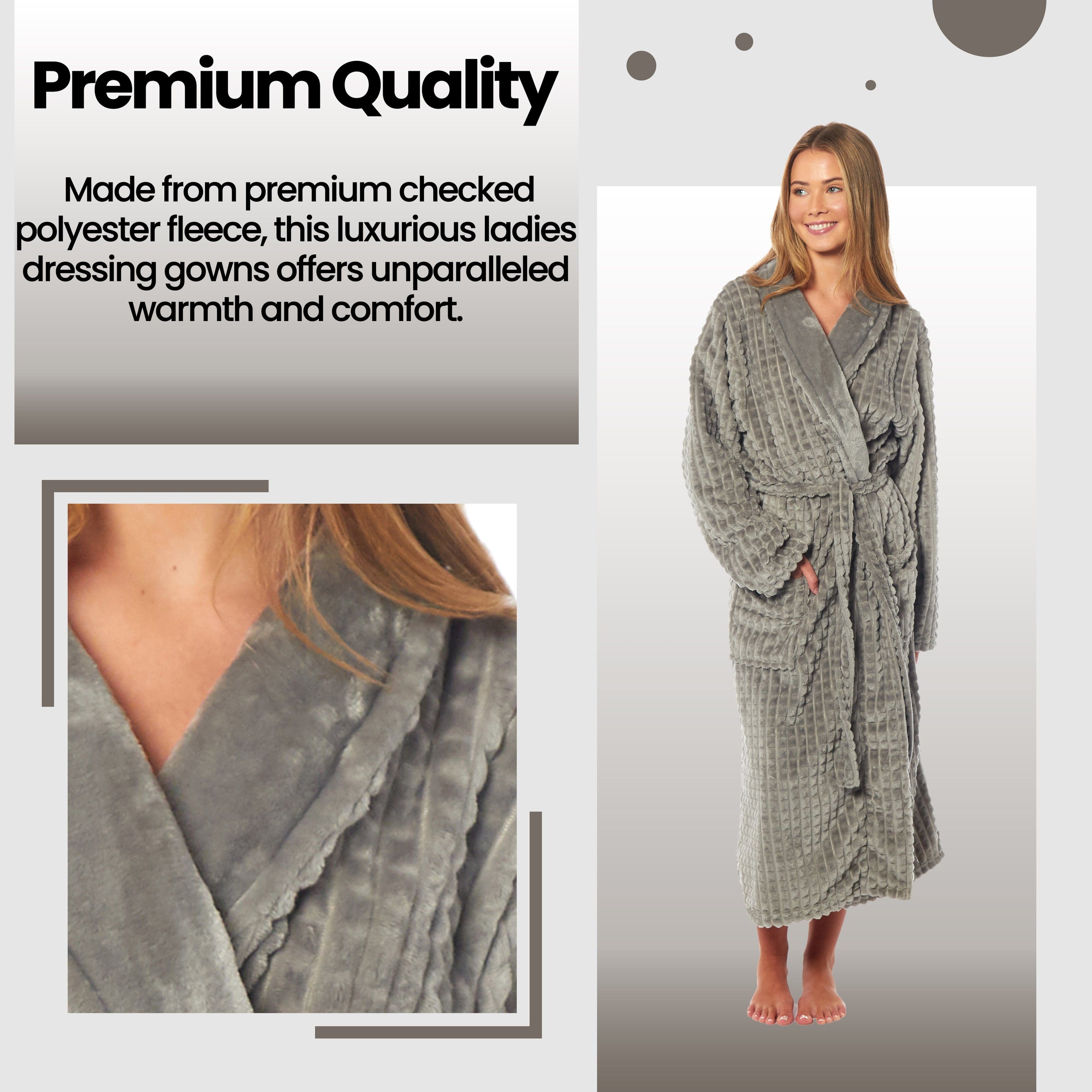 Women's Luxury Waffle Fleece Robe Soft Warm Long Dressing Gown with Belt and Pockets Loungewear by Daisy Dreamer