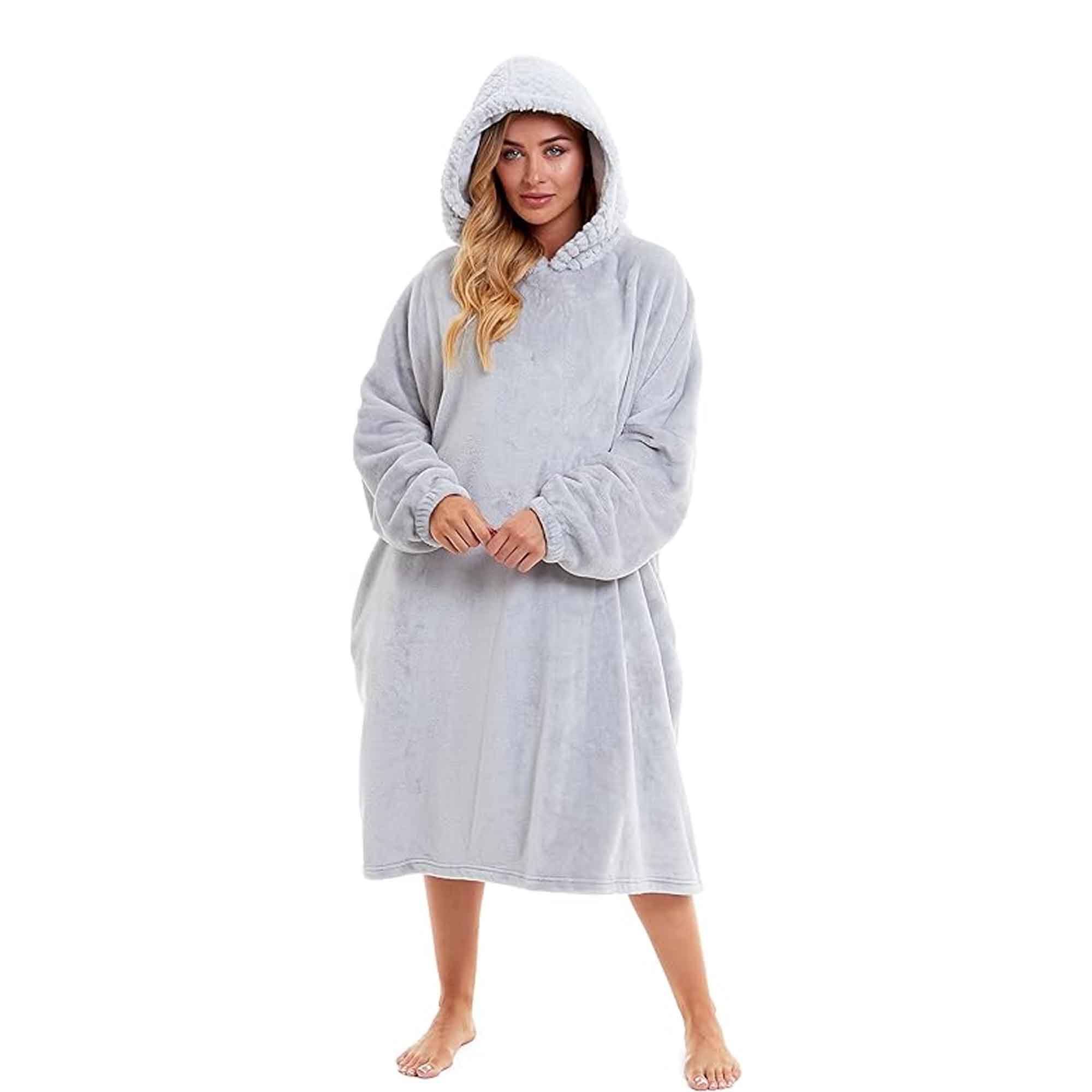 Women's Oversized Plush Hooded Poncho Blanket Cozy Fleece Hoodie with Fur Hood Ideal for Lounging Camping Outdoor Warmth by Daisy Dreamer