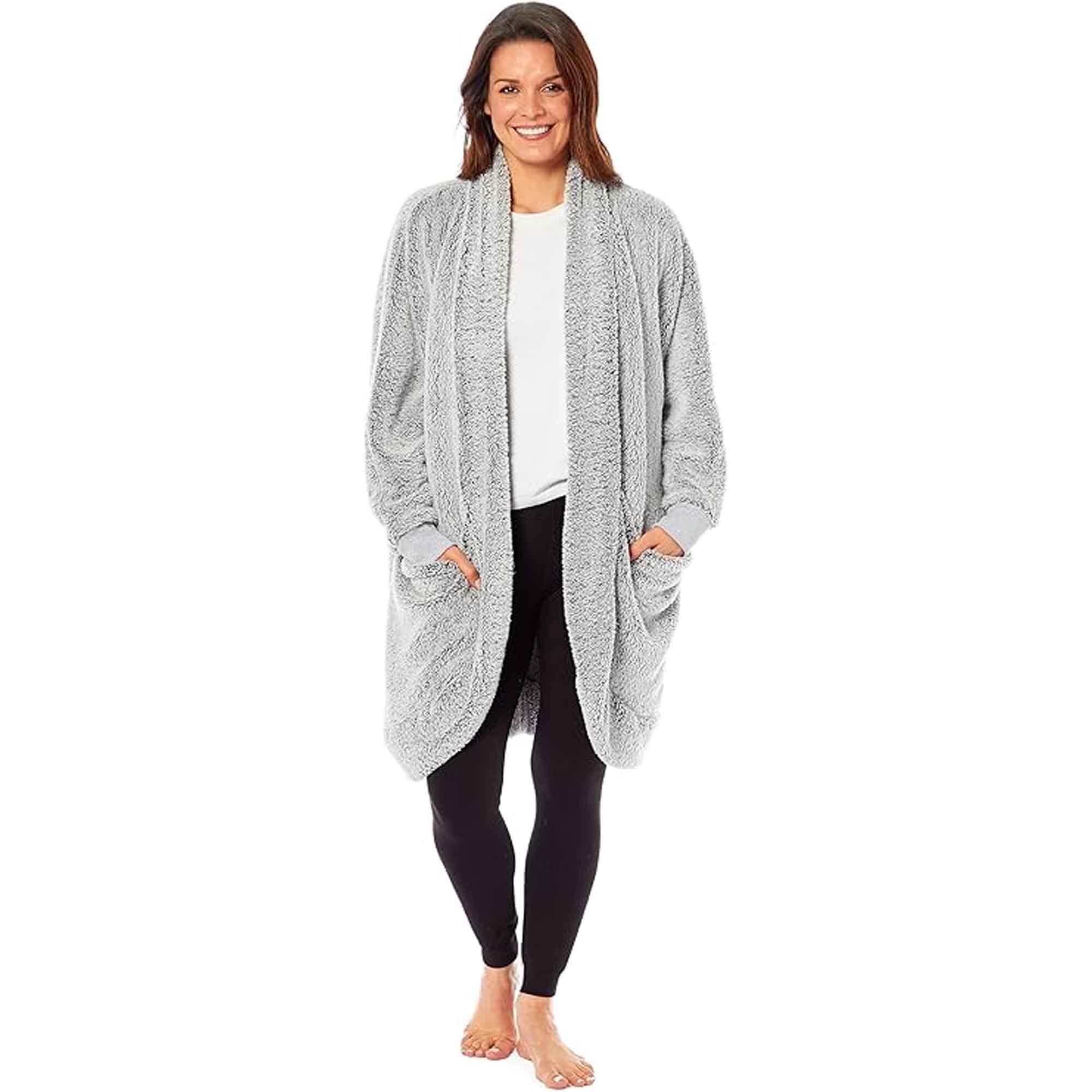 Women's Shimmer Grey Soft Touch Cardi Gown Luxury House Coat Elegant Loungewear Cozy Fit Robe Versatile Stylish Homewear by Daisy Dreamer